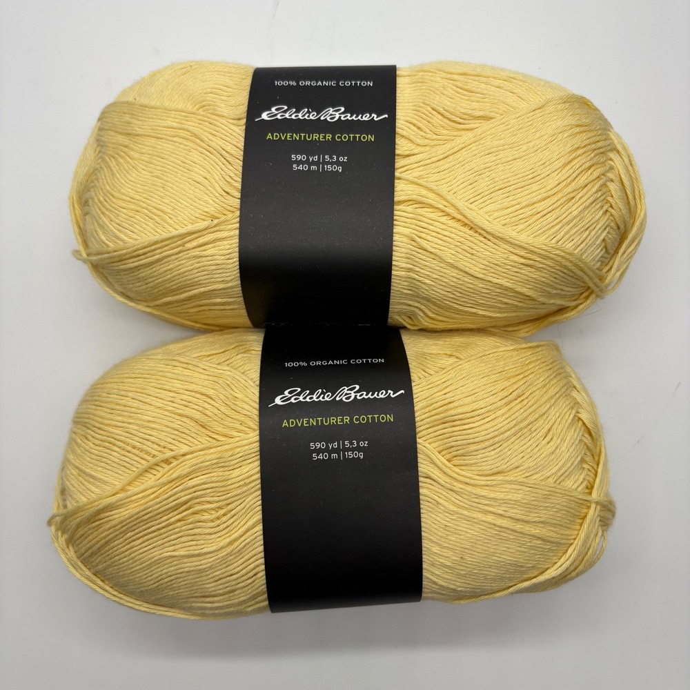 Eddie Bauer Adventurer Cotton Yarn 2 Skeins Buttercup 100% Organic Discontinued